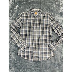 Hugo Boss Mens Plaid Button-Up Long Sleeve Shirt Size L Cotton Blend Gray Blue